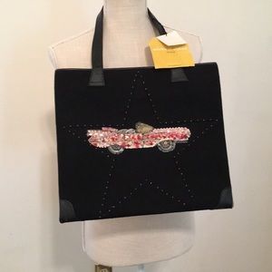 New Michael Simon Sequined Pink Cadillac Black Tote